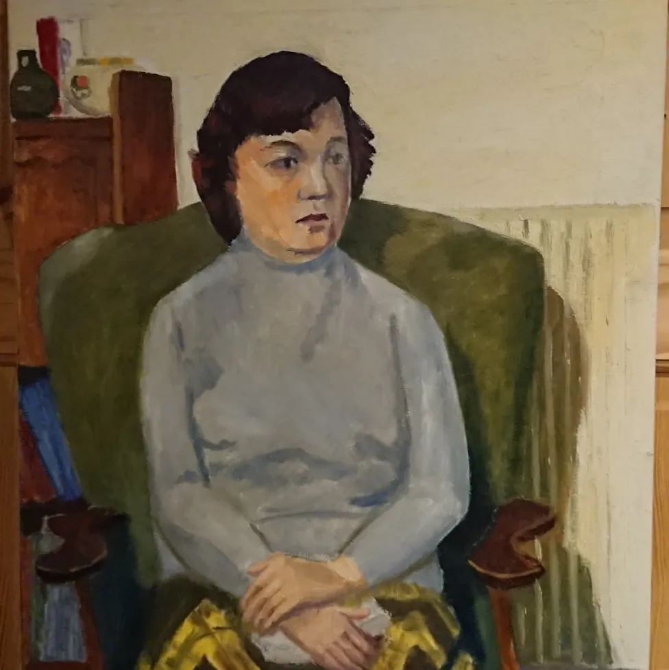 1950s Portrait Of Seated Woman On Canvas photo furniture