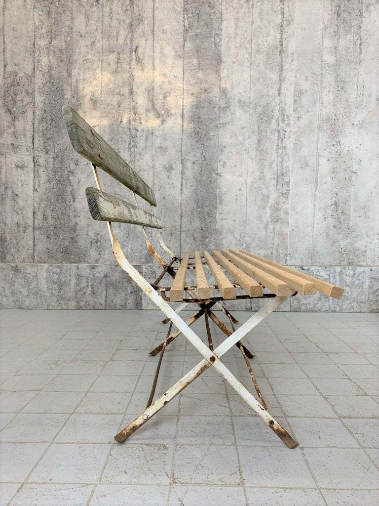 160cm Folding French Garden Bench In Wood And Metal photo 365.0