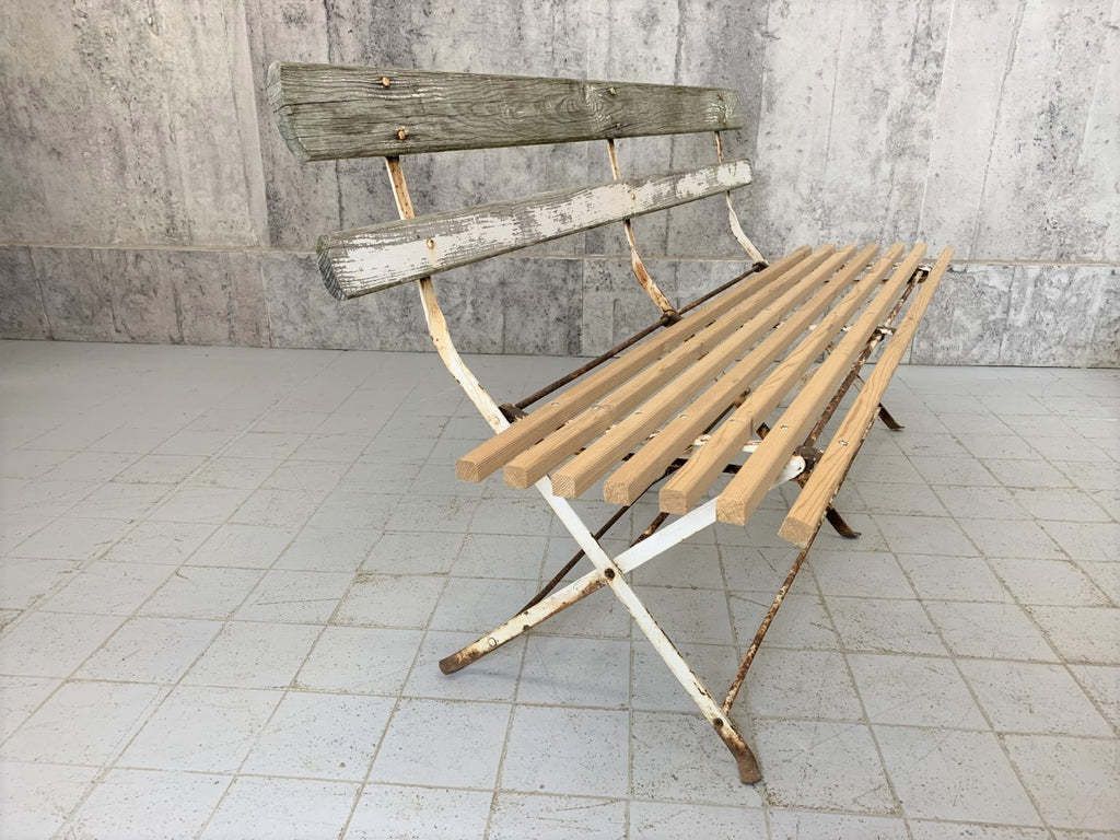 160cm Folding French Garden Bench In Wood And Metal photo vinterior