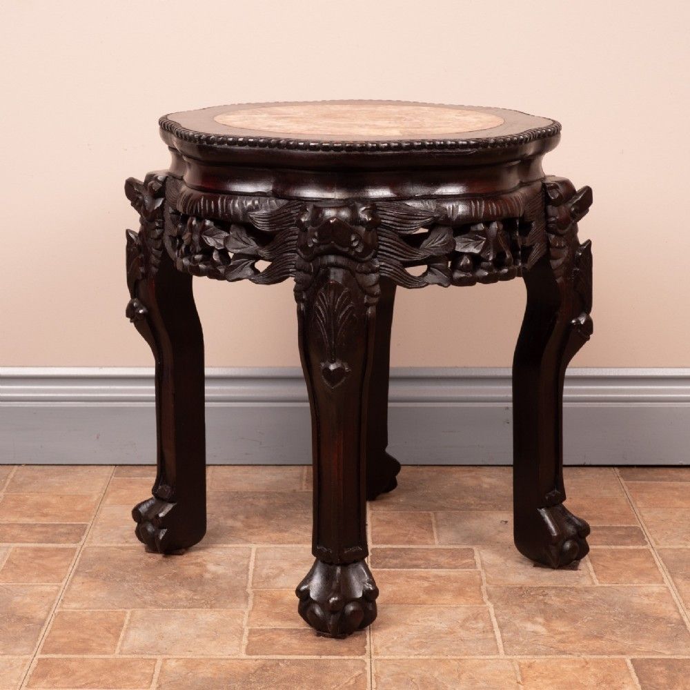 Carved Oriental Marble Topped Occasional Table photo buy