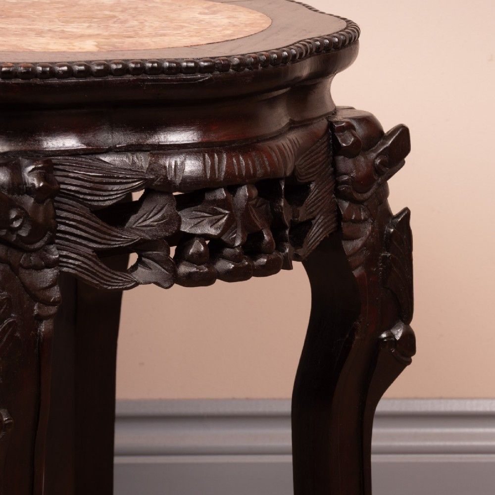 Carved Oriental Marble Topped Occasional Table photo vintage
