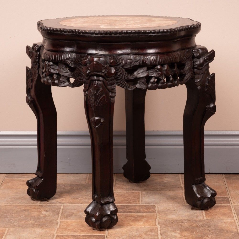 photo for sale Carved Oriental Marble Topped Occasional Table