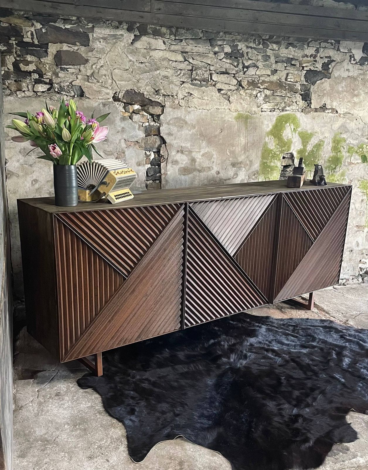 Henderson Industrial Reclaimed Scaffolding Board And Rusted Angle Iron Three Door Sideboard photo vintage