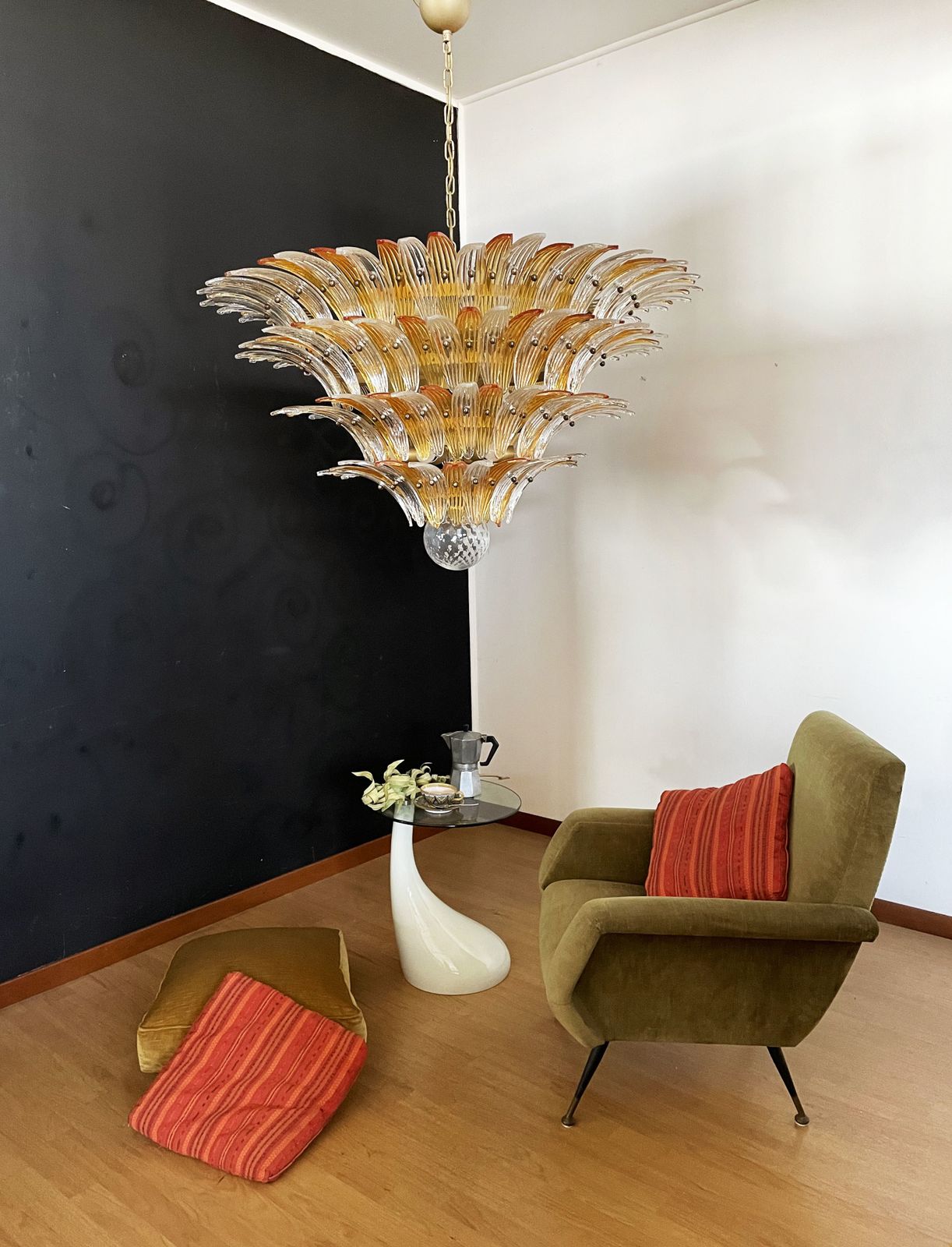 Palmette Ceiling Light   Four Levels, 163 Amber And Trasparent Glasses photo furniture