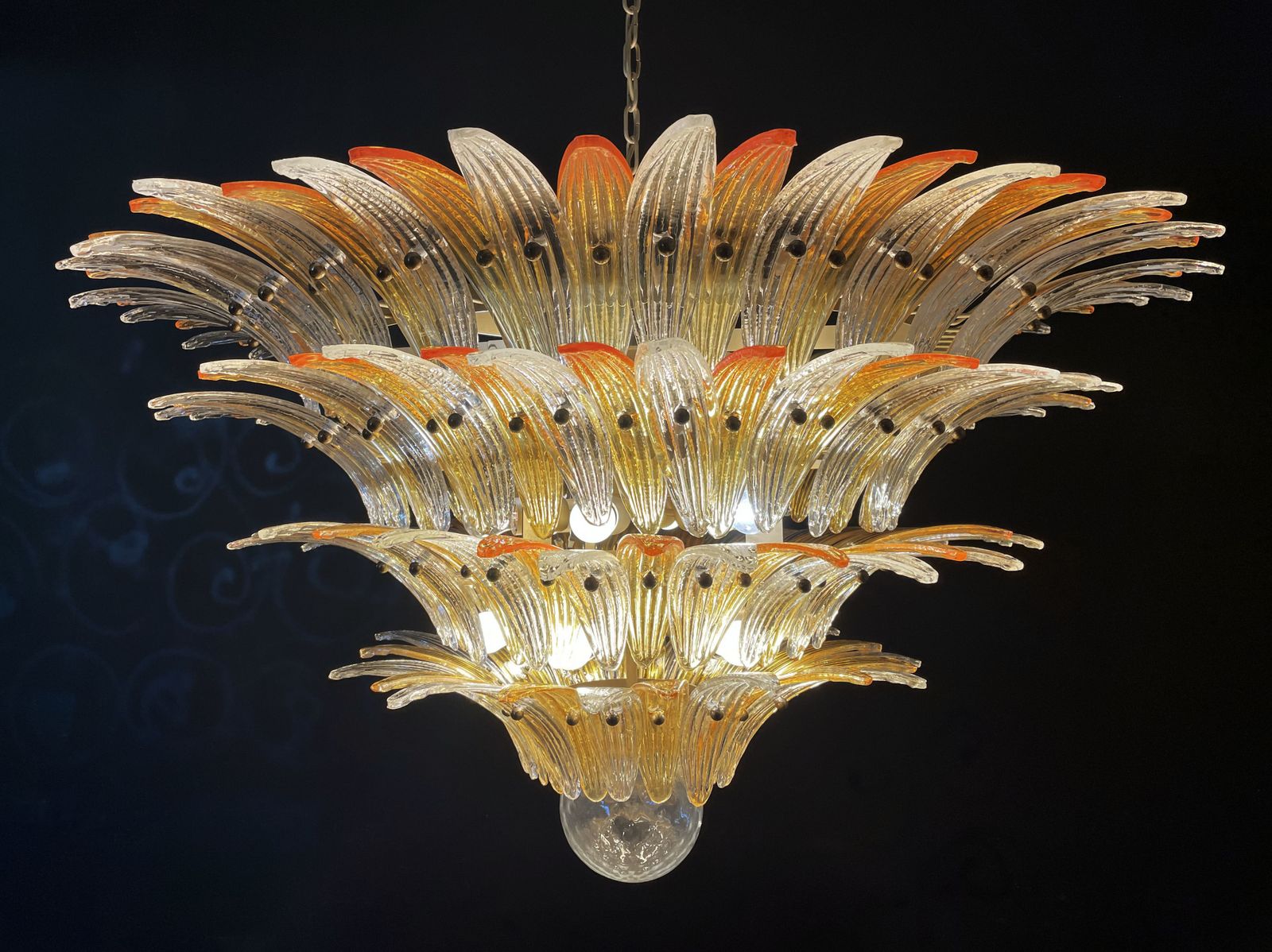 Palmette Ceiling Light   Four Levels, 163 Amber And Trasparent Glasses photo Lighting