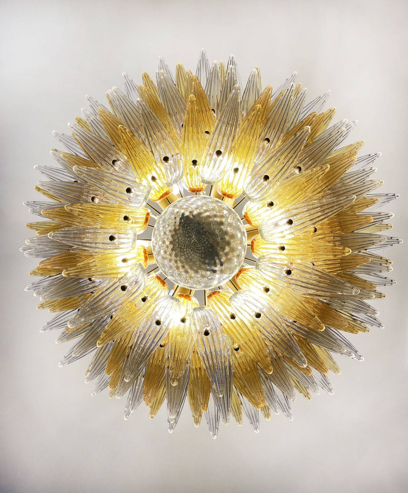 Palmette Ceiling Light   Four Levels, 163 Amber And Trasparent Glasses photo buy
