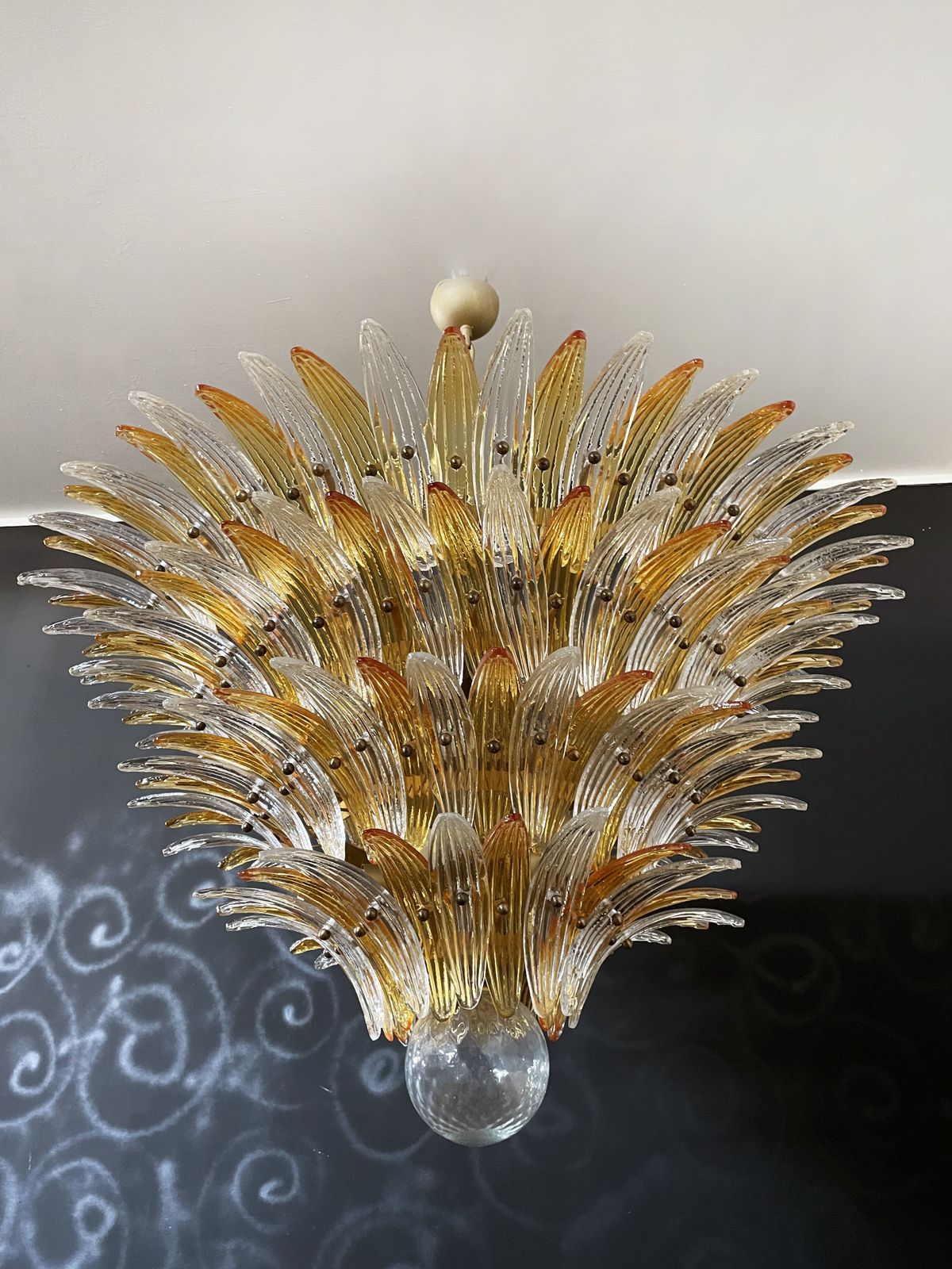 photo vinterior Palmette Ceiling Light   Four Levels, 163 Amber And Trasparent Glasses