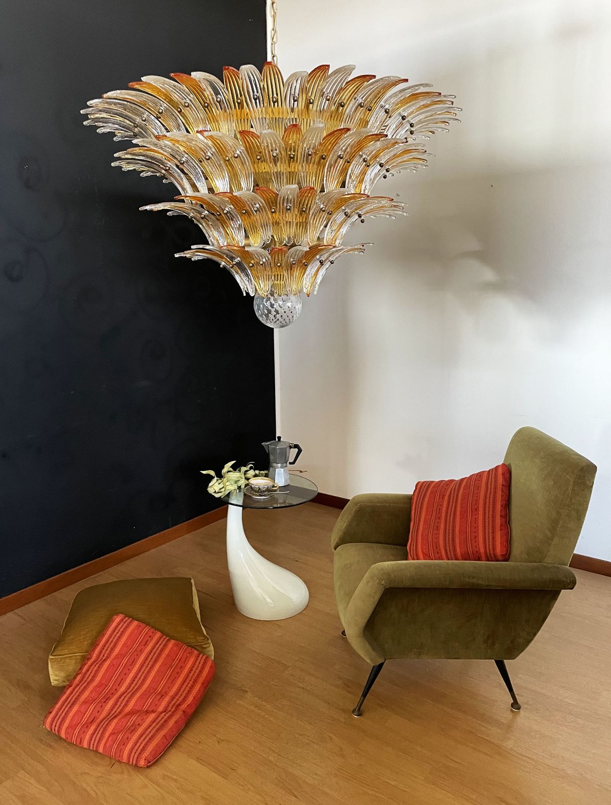 photo buy Palmette Ceiling Light   Four Levels, 163 Amber And Trasparent Glasses