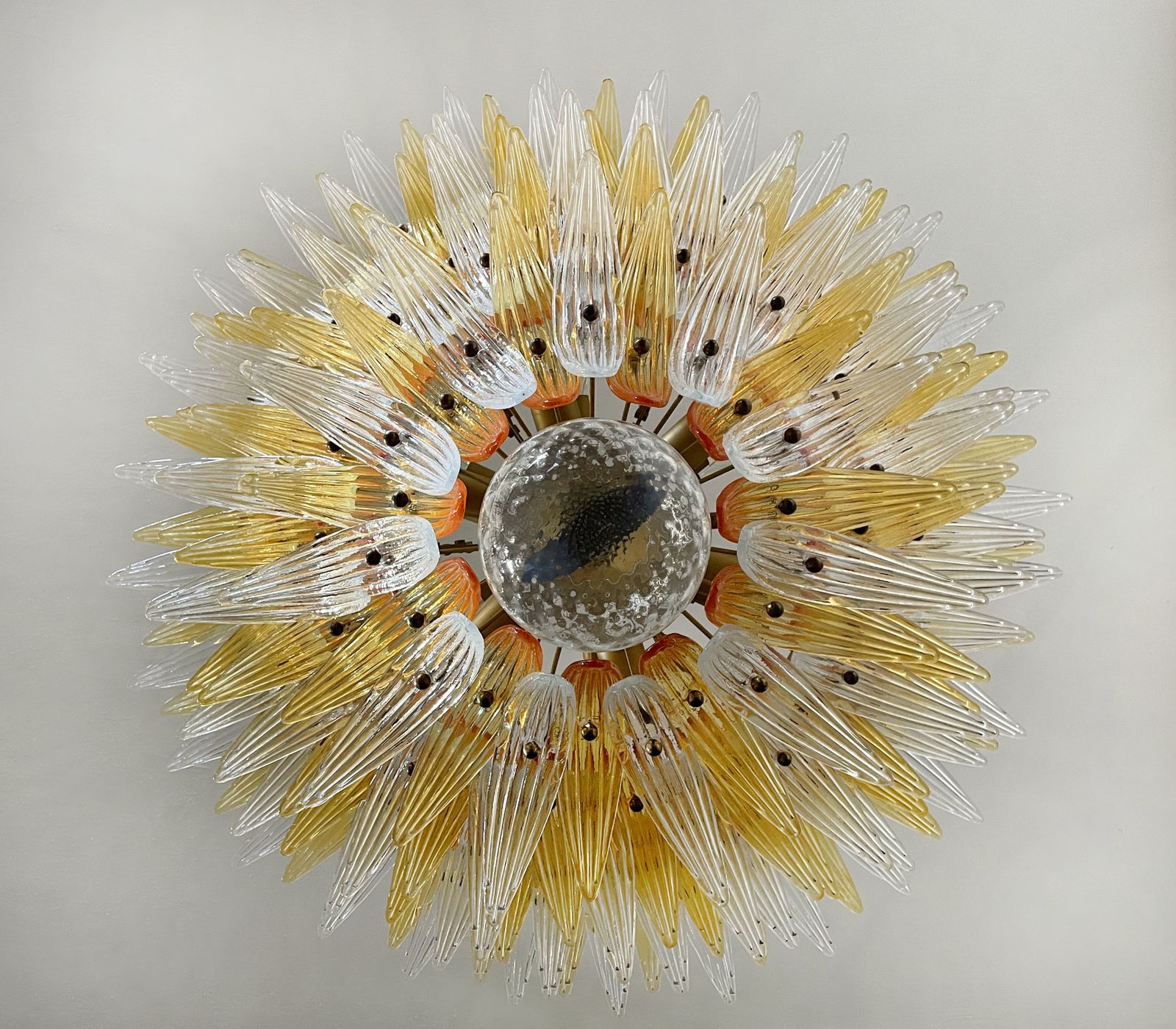 photo vintage Palmette Ceiling Light   Four Levels, 163 Amber And Trasparent Glasses