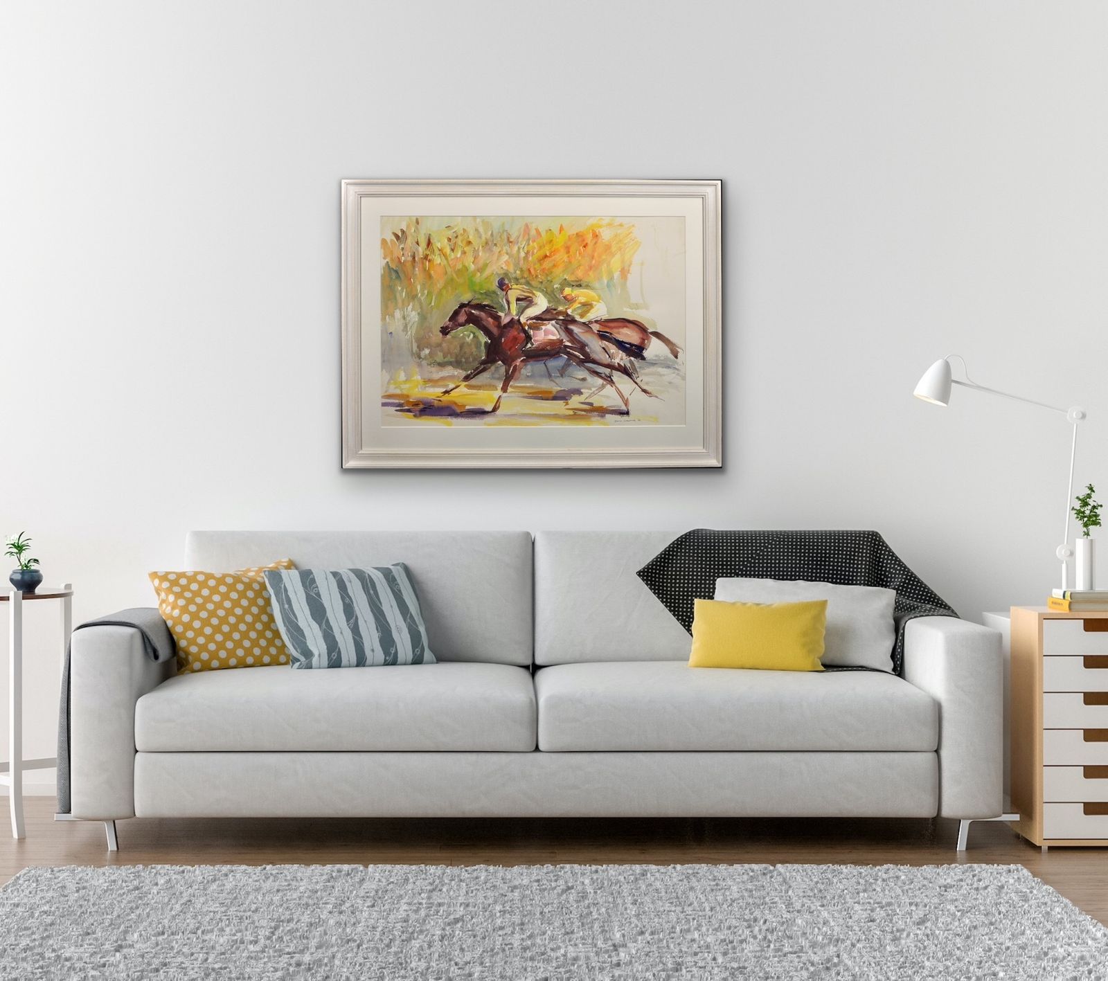 John Rattenbury Skeaping 1901 To 1990. English. On The Gallops, 1976. Framed Gouache & Watercolour. Equine. Jockeys. Horse Racing Painting. photo vintage