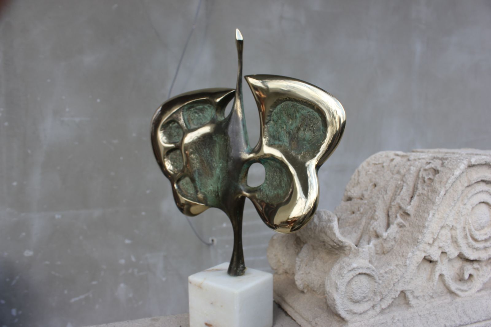 Bronze Bird Abstract Statue Signed Mid Figurine Original Sculpture Wedding Couple Gift 50s Anniversary Gift 40s photo for sale