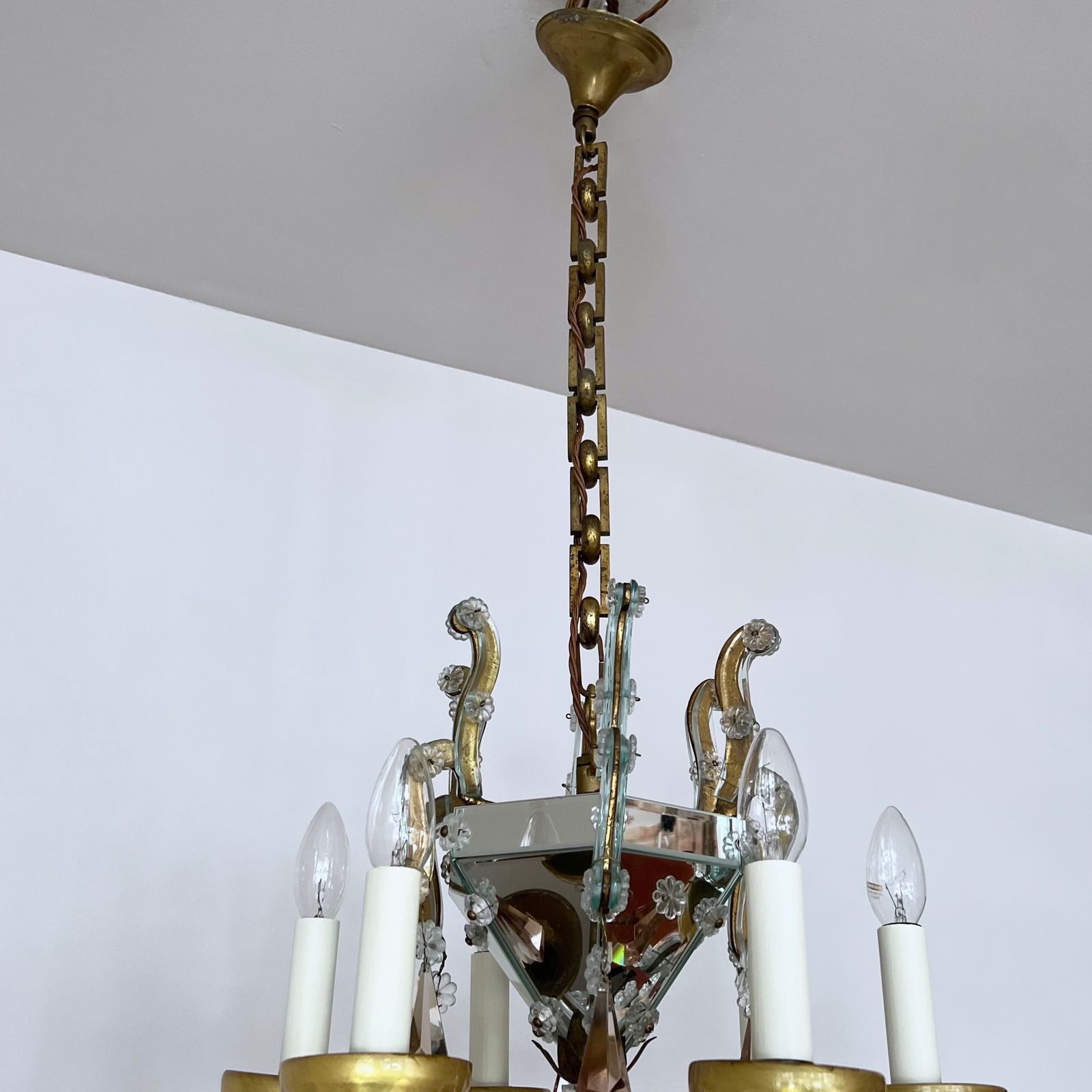 Large French Art Deco Mirrored Chandelier With Cut Crystal Drops photo vinterior