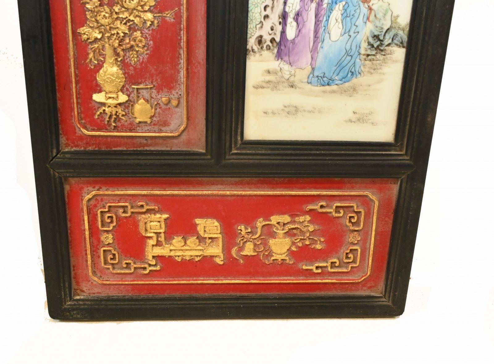 photo furniture Pair Chinese Porcelain Plaques   Qianlong Hardwood Screen