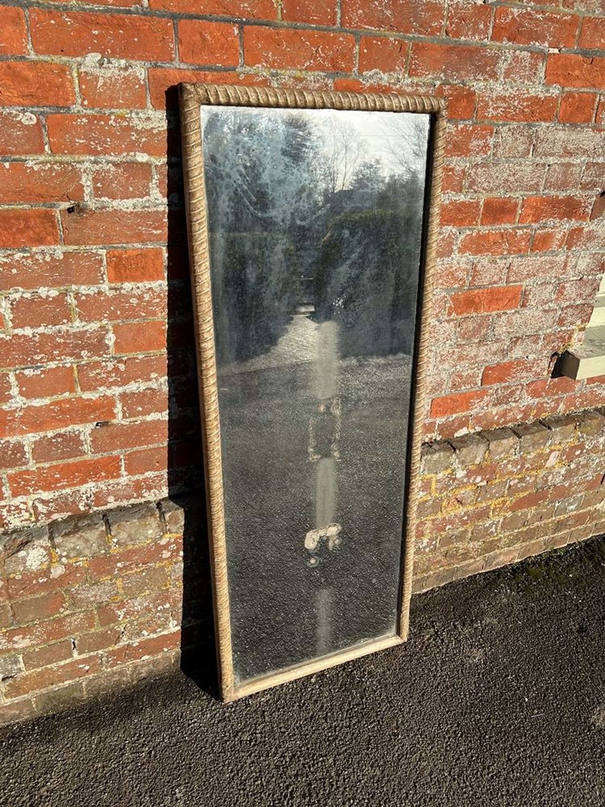 A Delightful Good Size Antique French 19th C Painted Ribbed Mirror.