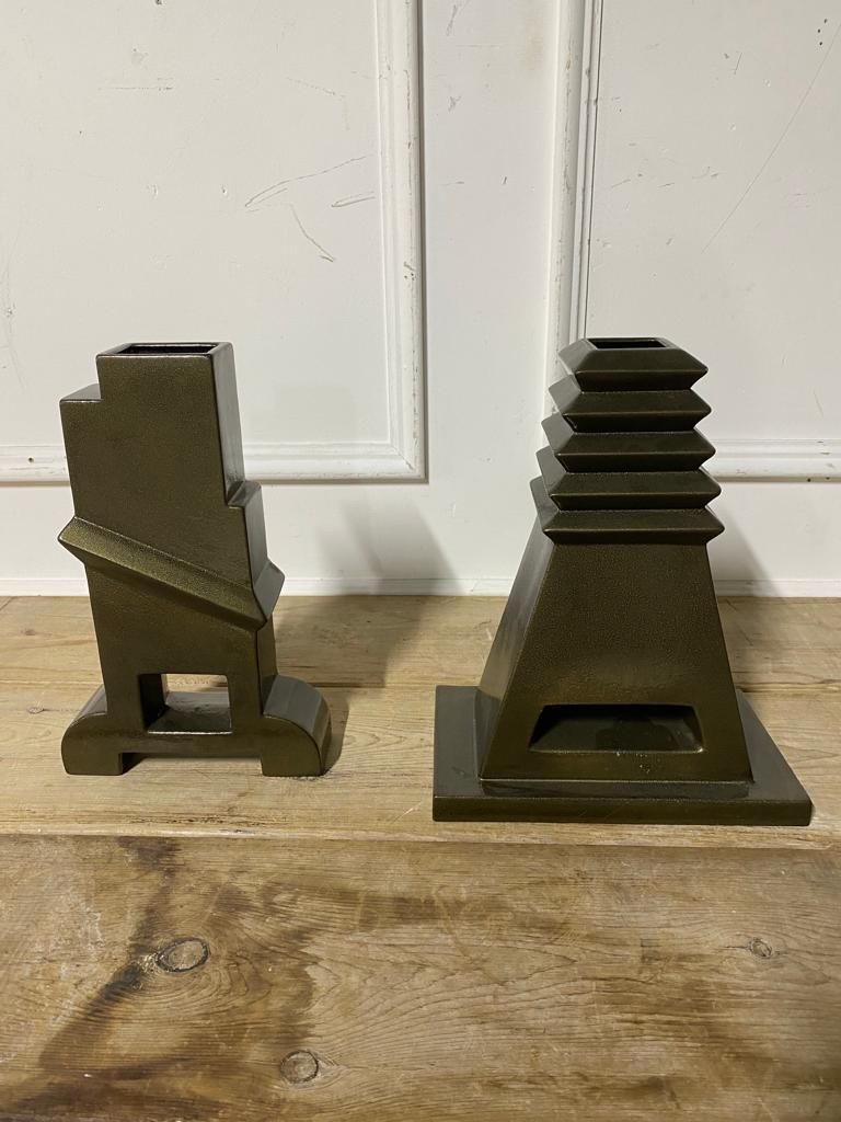 Mid Century Pair Of Black Florio Vases