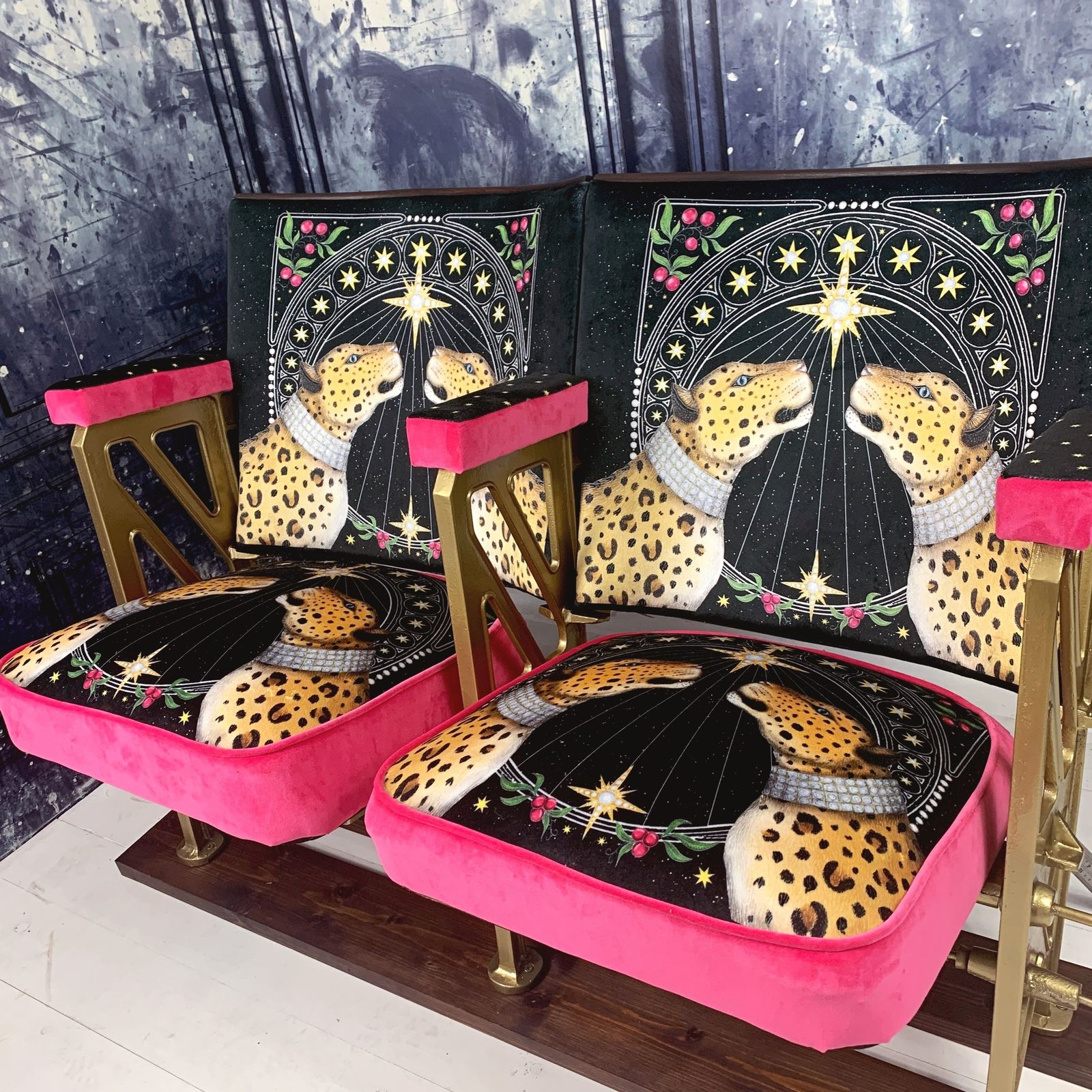 Vintage Cinema Seats Fully Refurbished, 'Panthere Noel' Velvet
