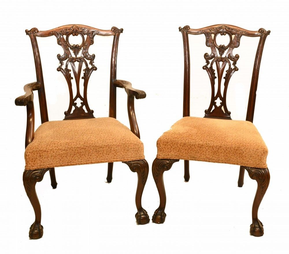 Set Gothic Chippendale Dining Chairs Mahogany Antique 1890 photo furniture