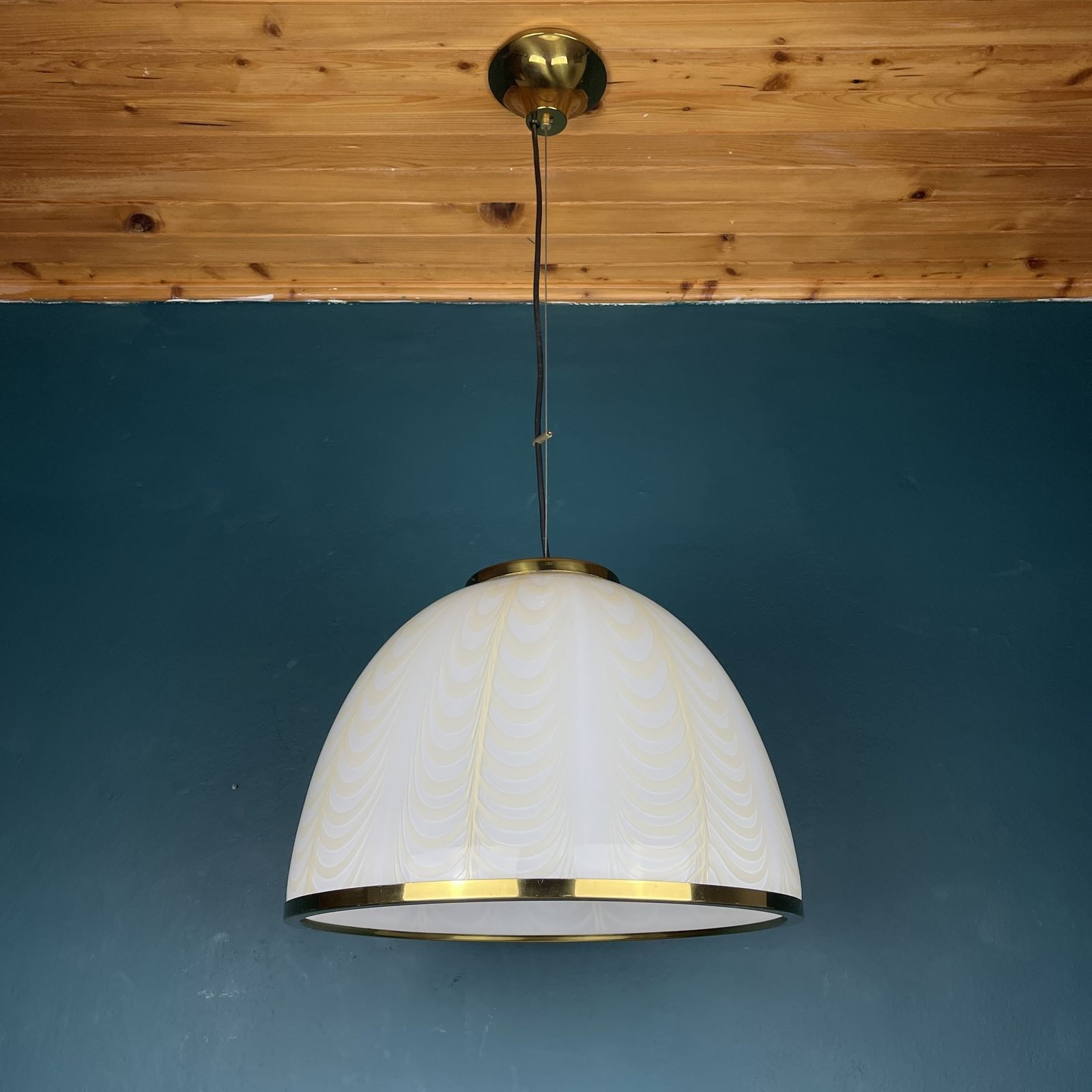 Vintage White Murano Glass Pendant Lamp By F.Fabbian For Mazzega Italy 70s photo buy