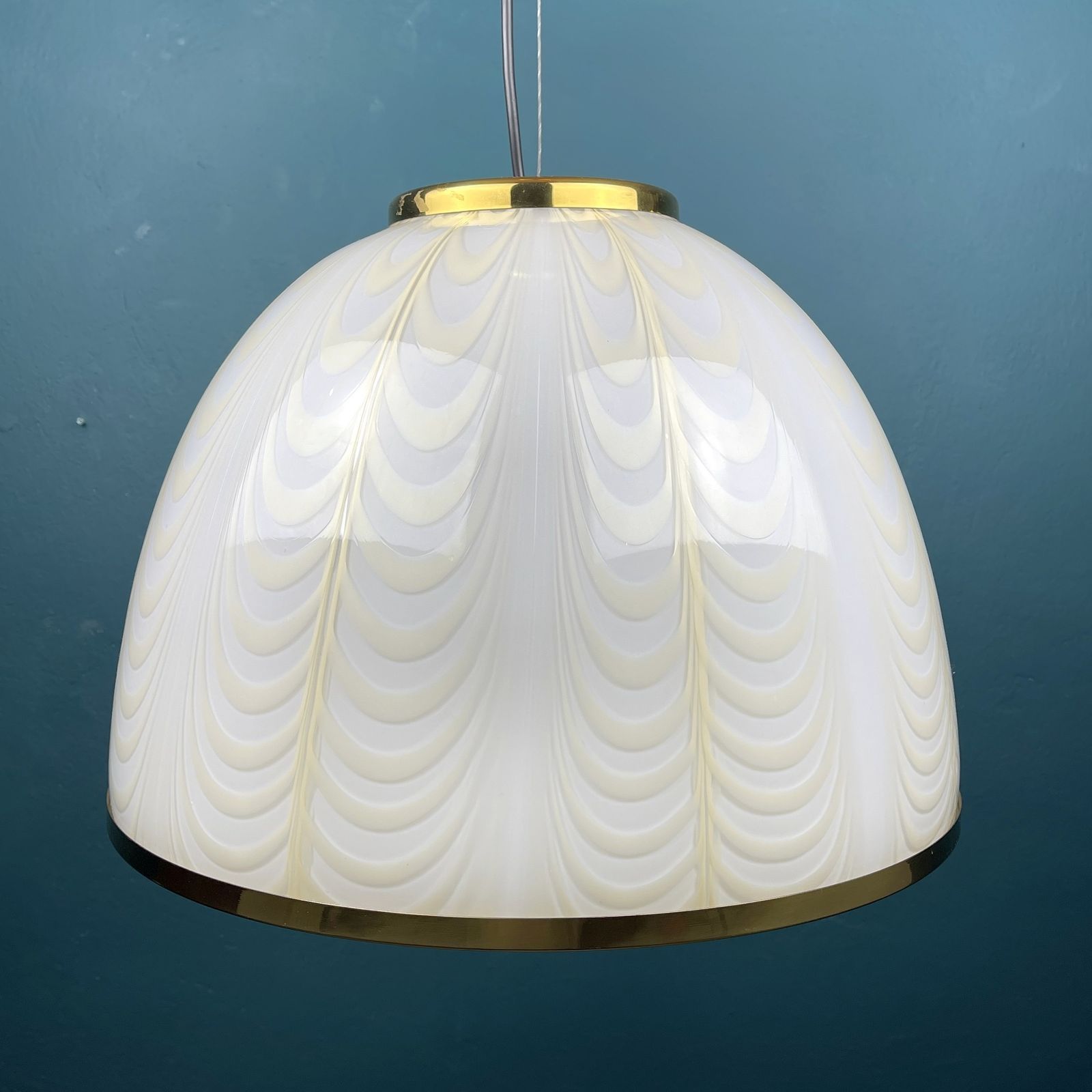 photo for sale Vintage White Murano Glass Pendant Lamp By F.Fabbian For Mazzega Italy 70s