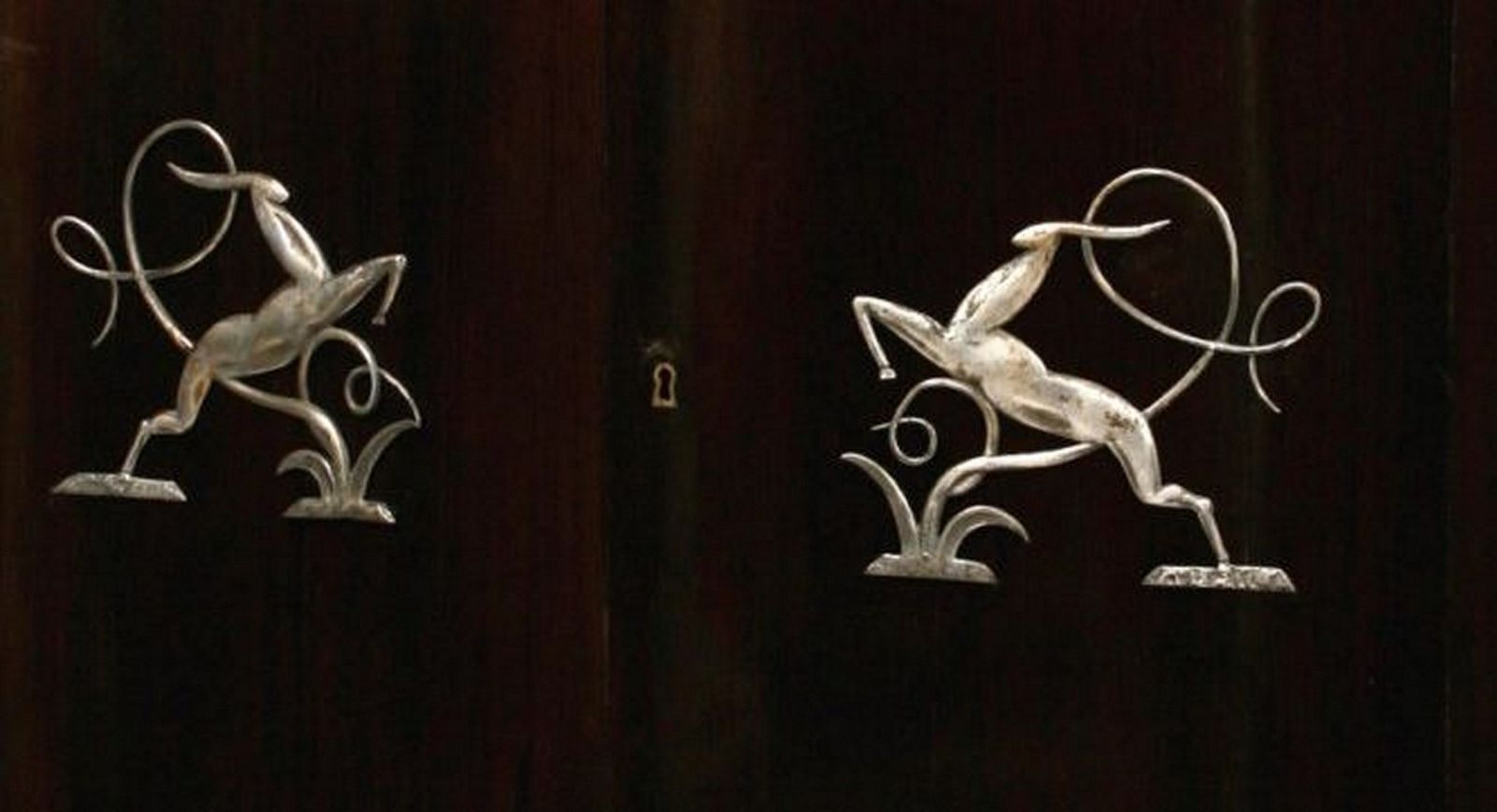 Art Deco Cabinet With Silvered Metal Decoration To Doors photo for sale