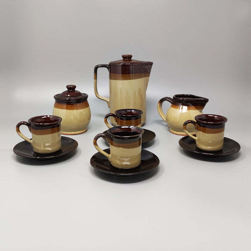 1970s Gorgeous Brown Coffee Set In Faenza Ceramic. Handmade Made In Italy photo furniture