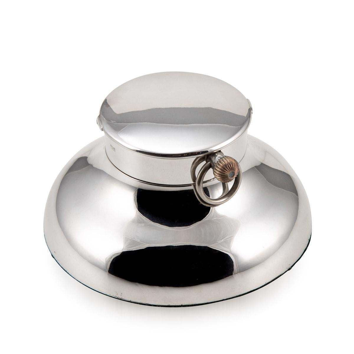 20th Century Edwardian Solid Silver & Glass Inkwell With Clock, Chester, C.1907 photo Home Decor