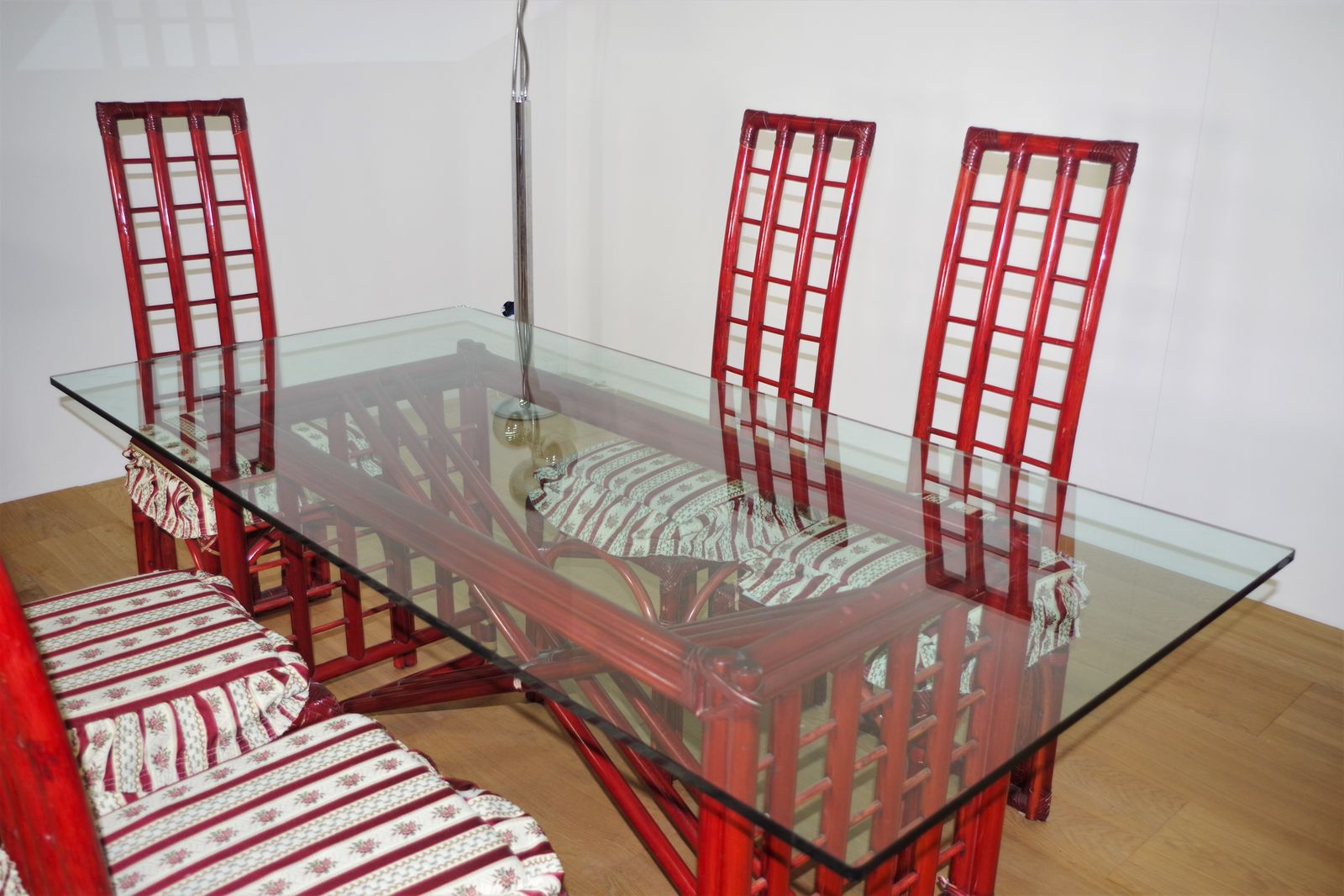 Red Bamboo Table And Chairs Set By Arturo Pozzoli, 80s photo Furniture