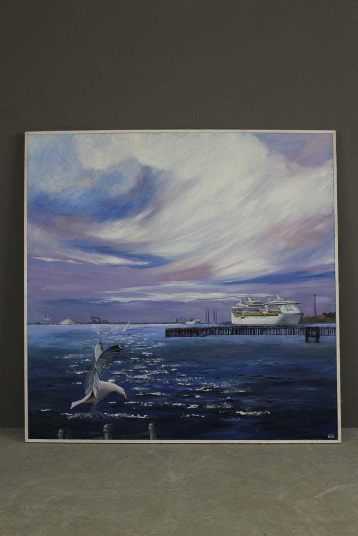 Large Seascape Oil Painting, Mid 20th Century