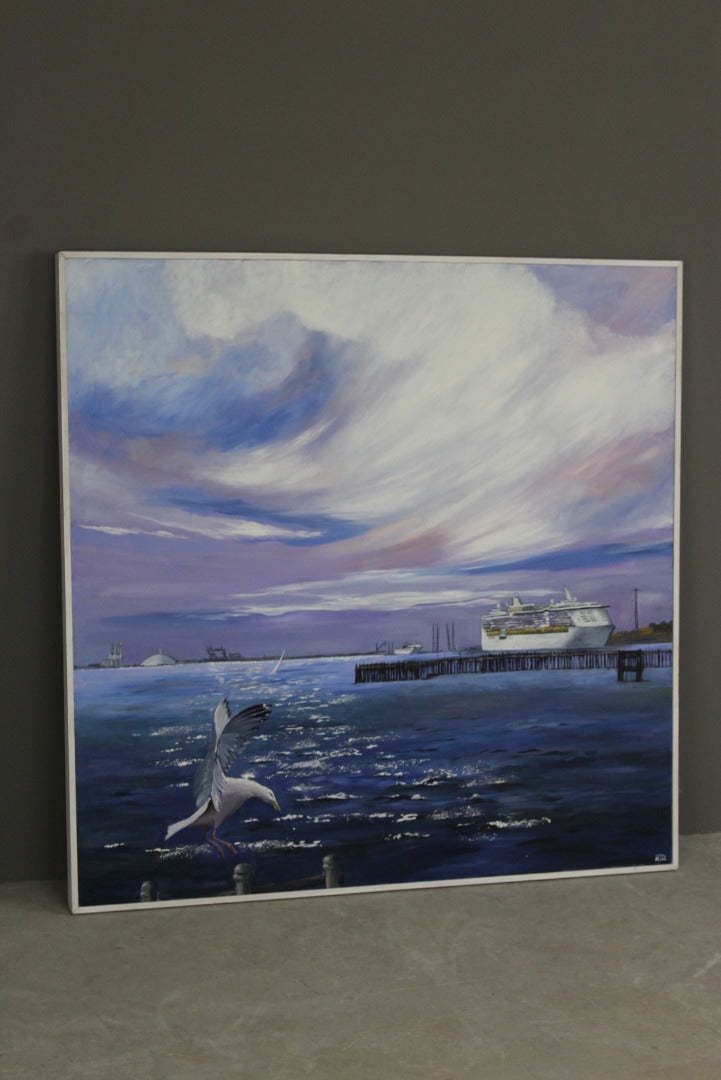 Large Seascape Oil Painting, Mid 20th Century photo furniture