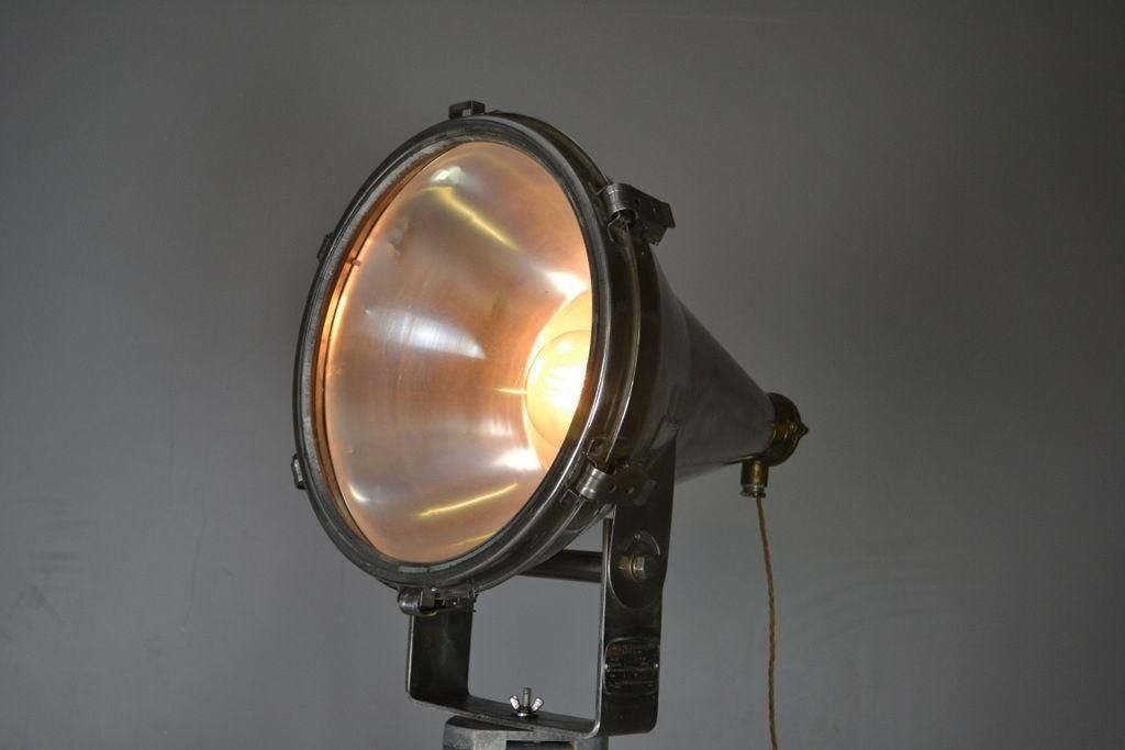 Aluminium Mercury Ships Flood Lamp On Tripod Stand photo vintage