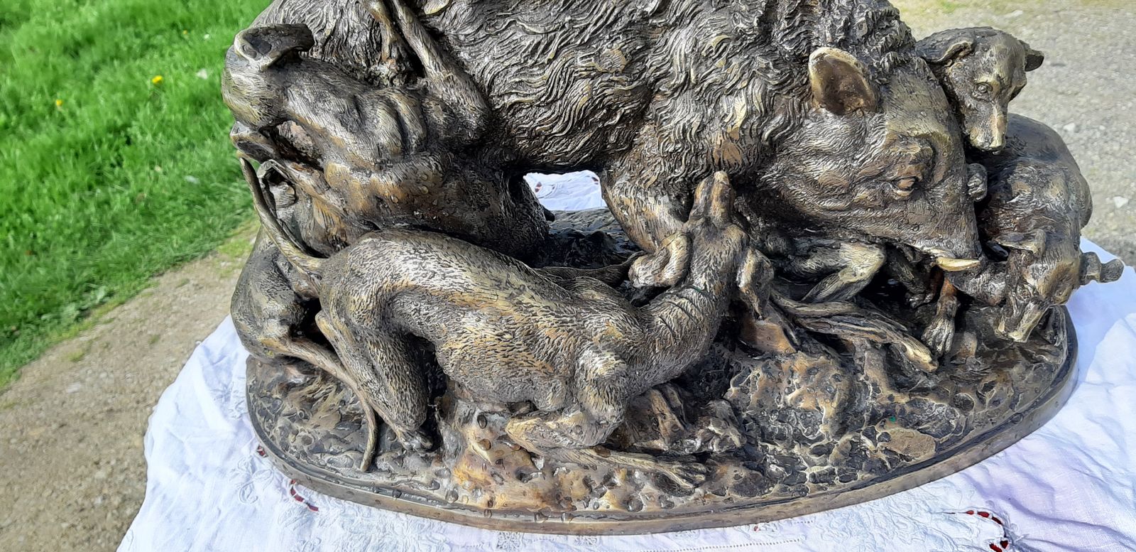 19th Century Bronze, Boar And 6 Dogs, photo buy