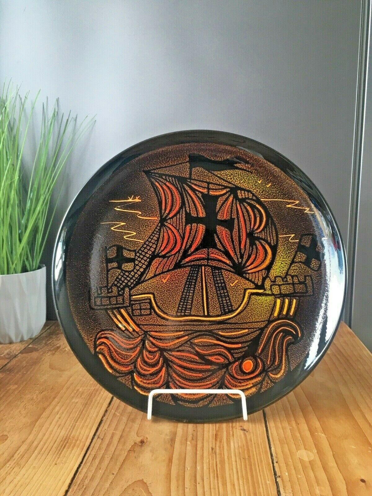 Large Mid Century Poole Pottery Aegean Galleon Viking Ship Charger Plate Shape 6
