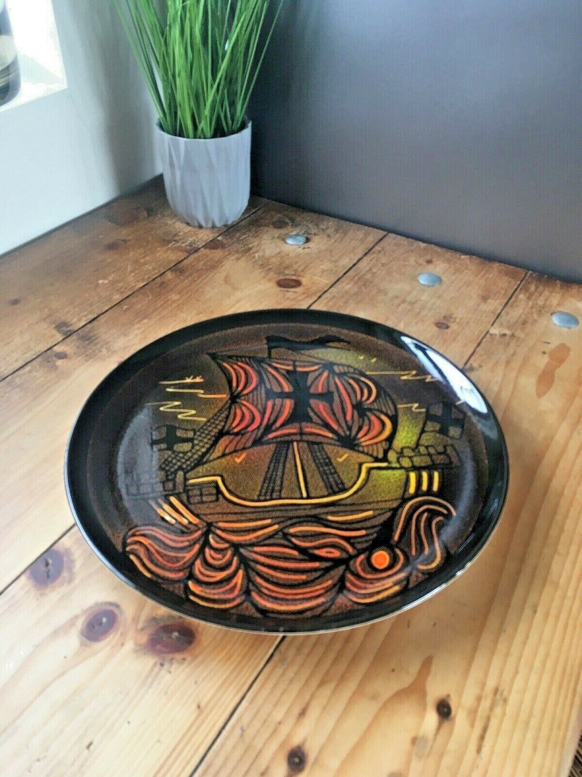 Large Mid Century Poole Pottery Aegean Galleon Viking Ship Charger Plate Shape 6 photo furniture