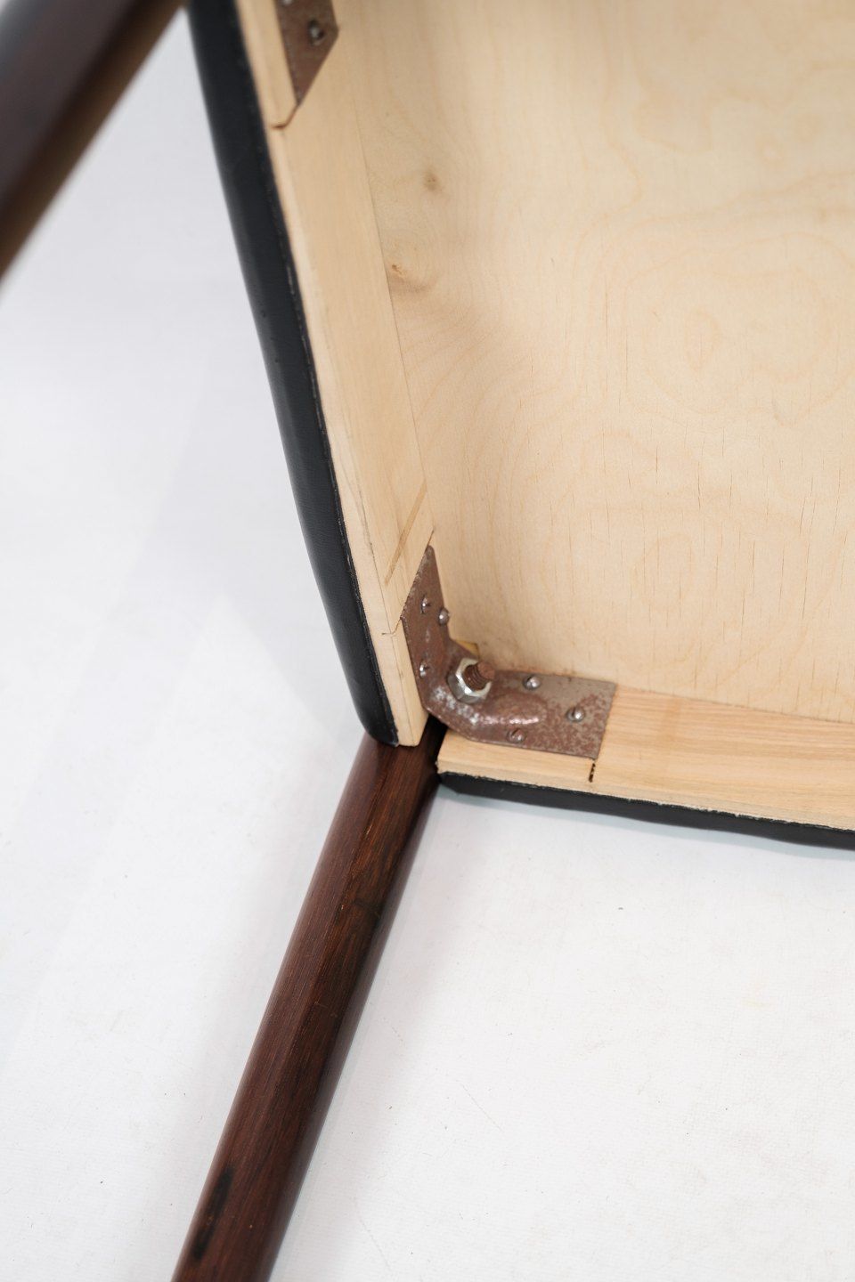 A Set Of Two Stools In Rosewood With Black Leather Of Danish Design From The 1960s. photo vintage