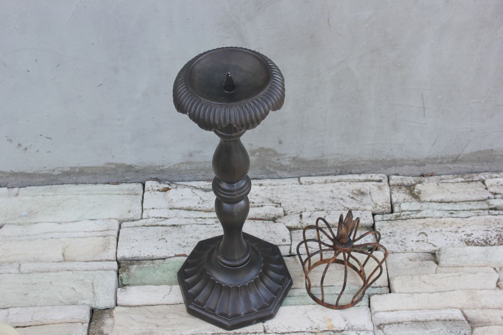 Large Cast Iron Candlestick Floor Metal Candle Holder Tall Light Early 20th Century