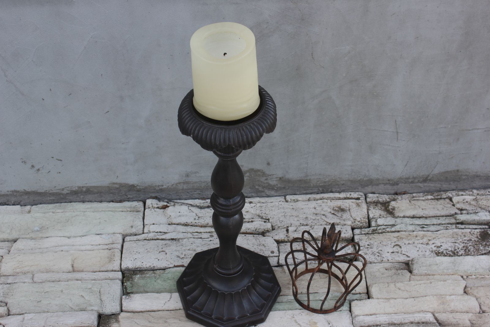 Large Cast Iron Candlestick Floor Metal Candle Holder Tall Light Early 20th Century photo Home Decor