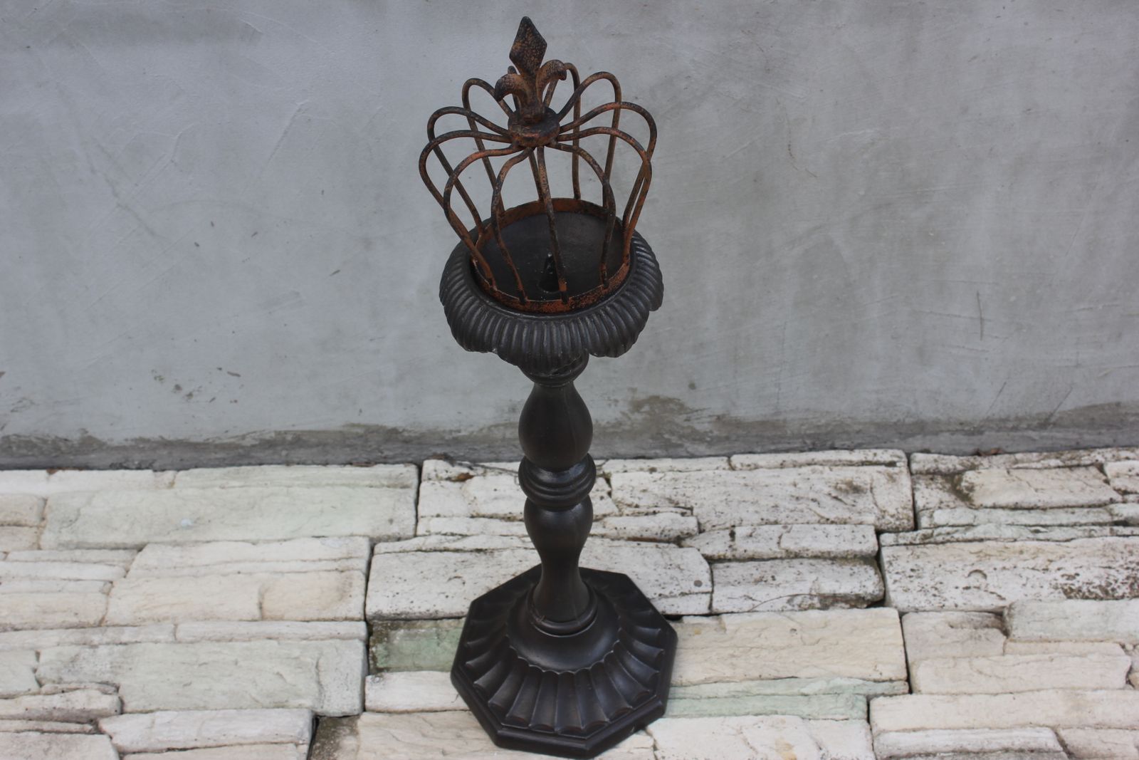 Large Cast Iron Candlestick Floor Metal Candle Holder Tall Light Early 20th Century photo buy