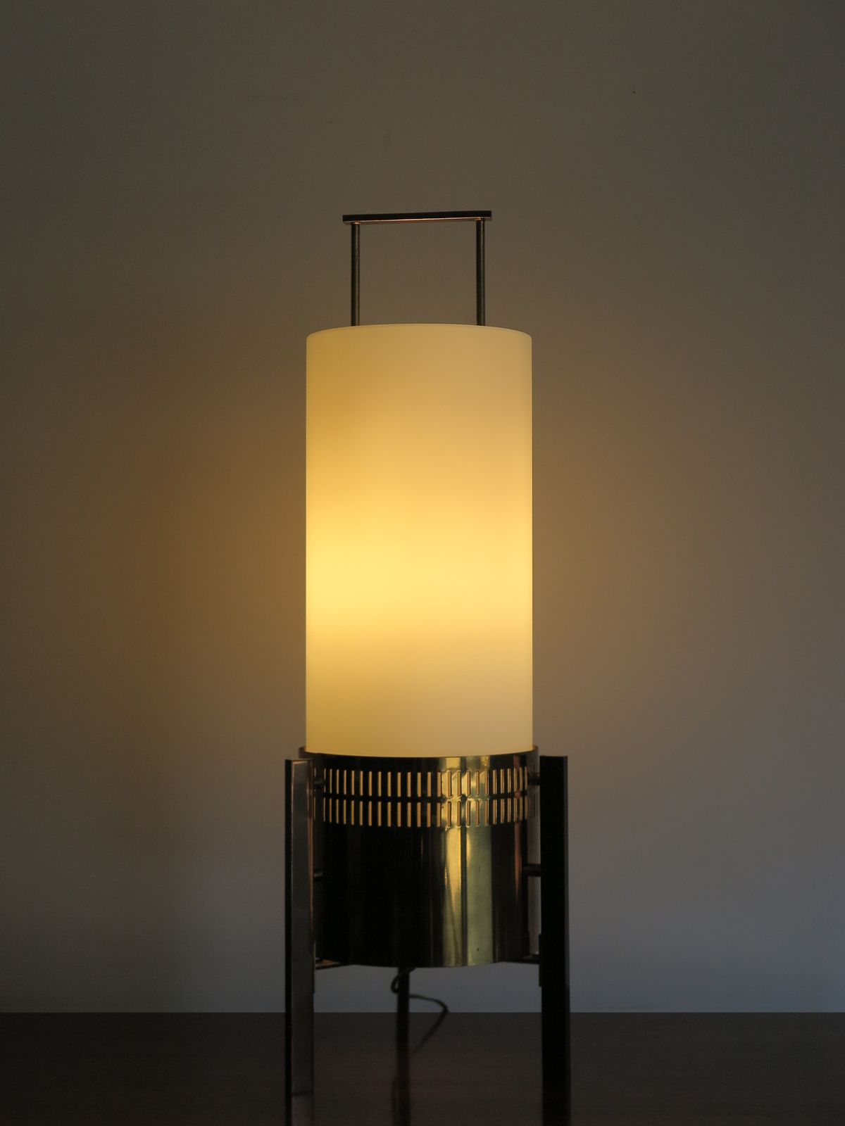 Italian Stilnovo Brass Glass Table Lamp, 1950s photo furniture