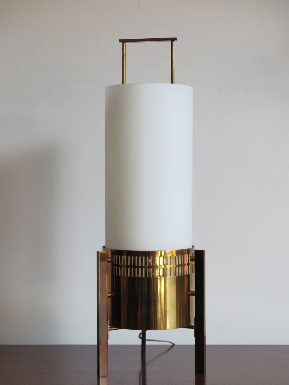 Italian Stilnovo Brass Glass Table Lamp, 1950s photo Lighting