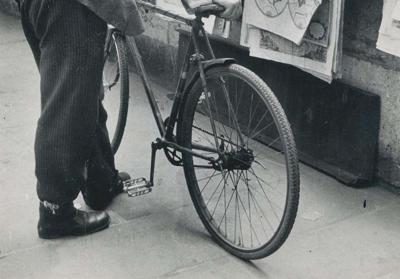 Man; Bike; Street Photography; Silver Gelatine Print; Paris, 1950s, 17,5 X 12,2 Cm 1955 photo for sale