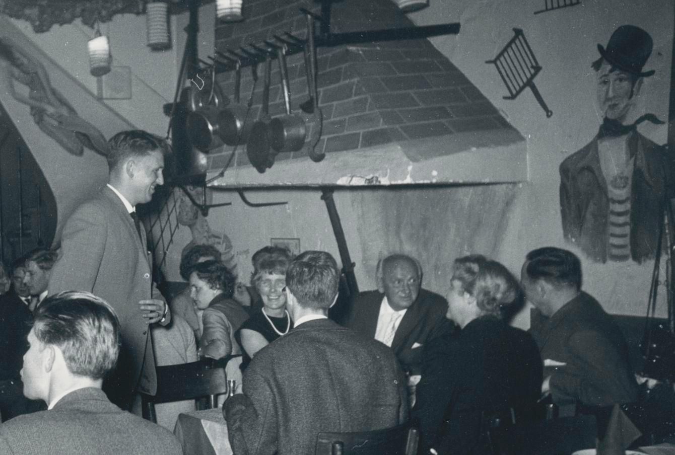 Artists At Monmatre Having Dinner In Restaurant, Paris, France 1950s 1955 photo for sale