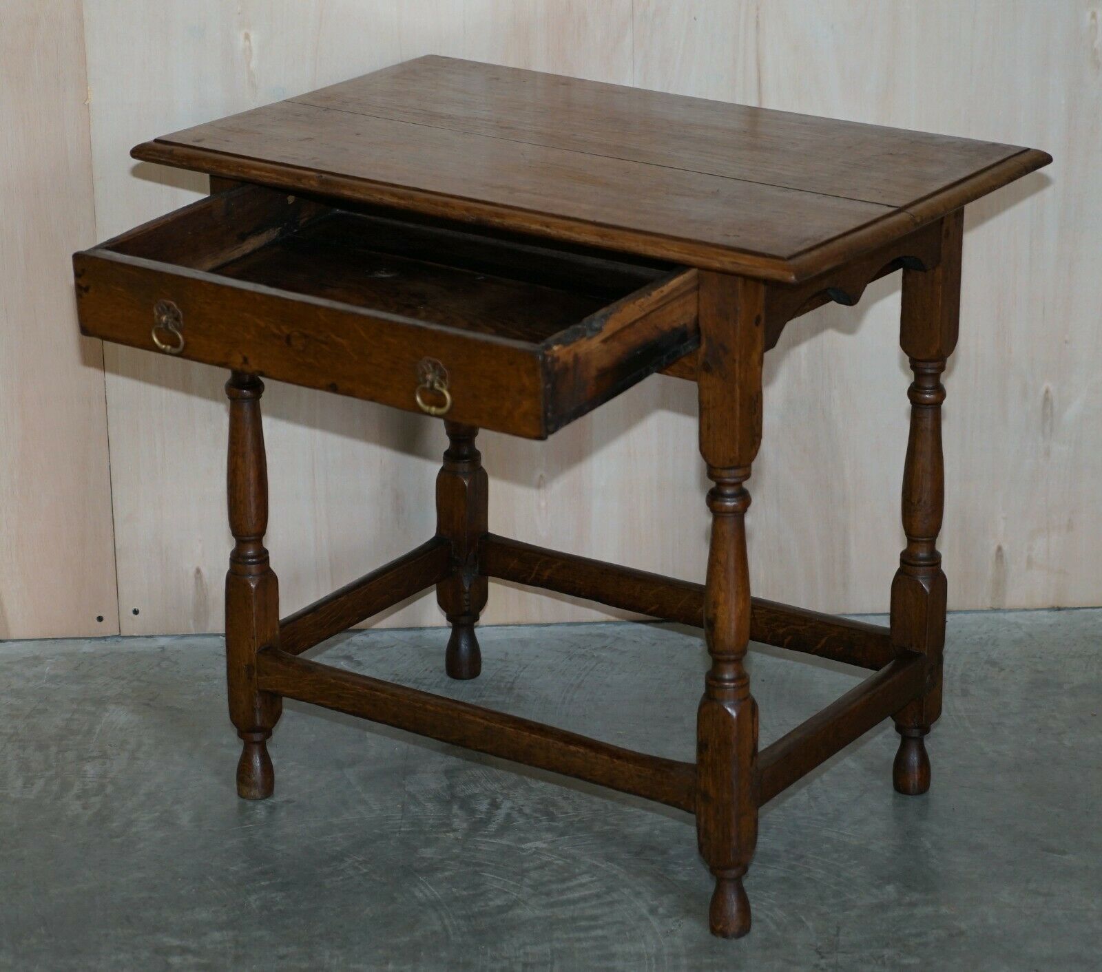 photo furniture Antique Circa 1700 English Oak Jointed Lowboy Side Table With Single Drawer