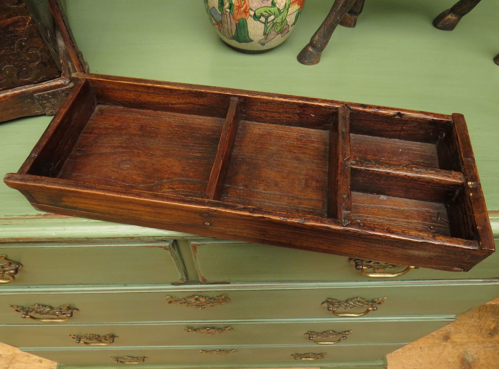 Rare Antique Japanese Wooden Merchants Or Calligraphy Chest With Stand photo vintage