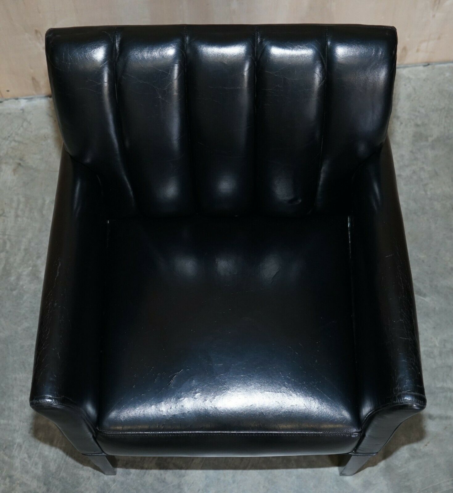 Pair Of Restored Art Deco Mid Century Modern Style Fluted Back Leather Armchair photo 950.0