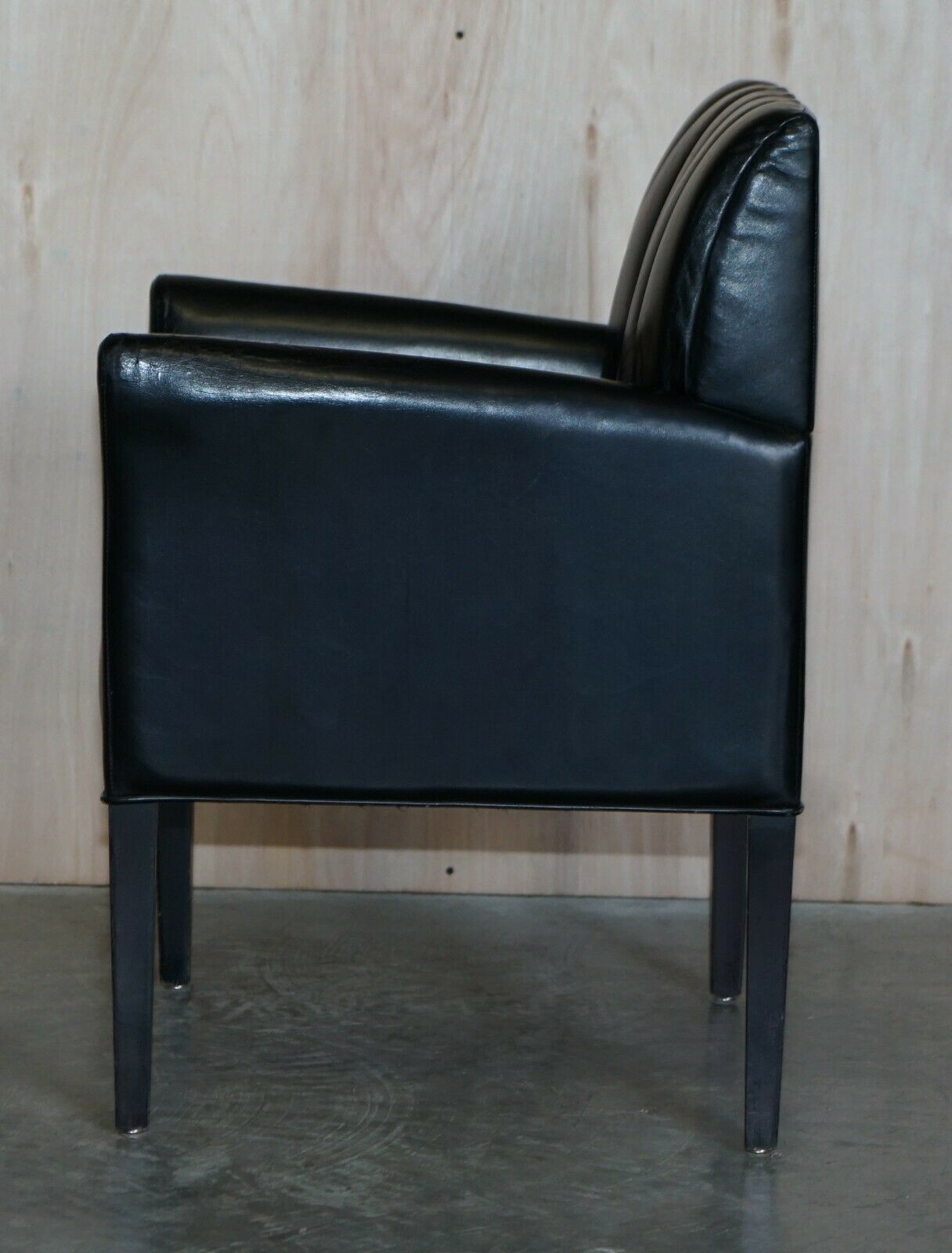 950.0 Pair Of Restored Art Deco Mid Century Modern Style Fluted Back Leather Armchair photo