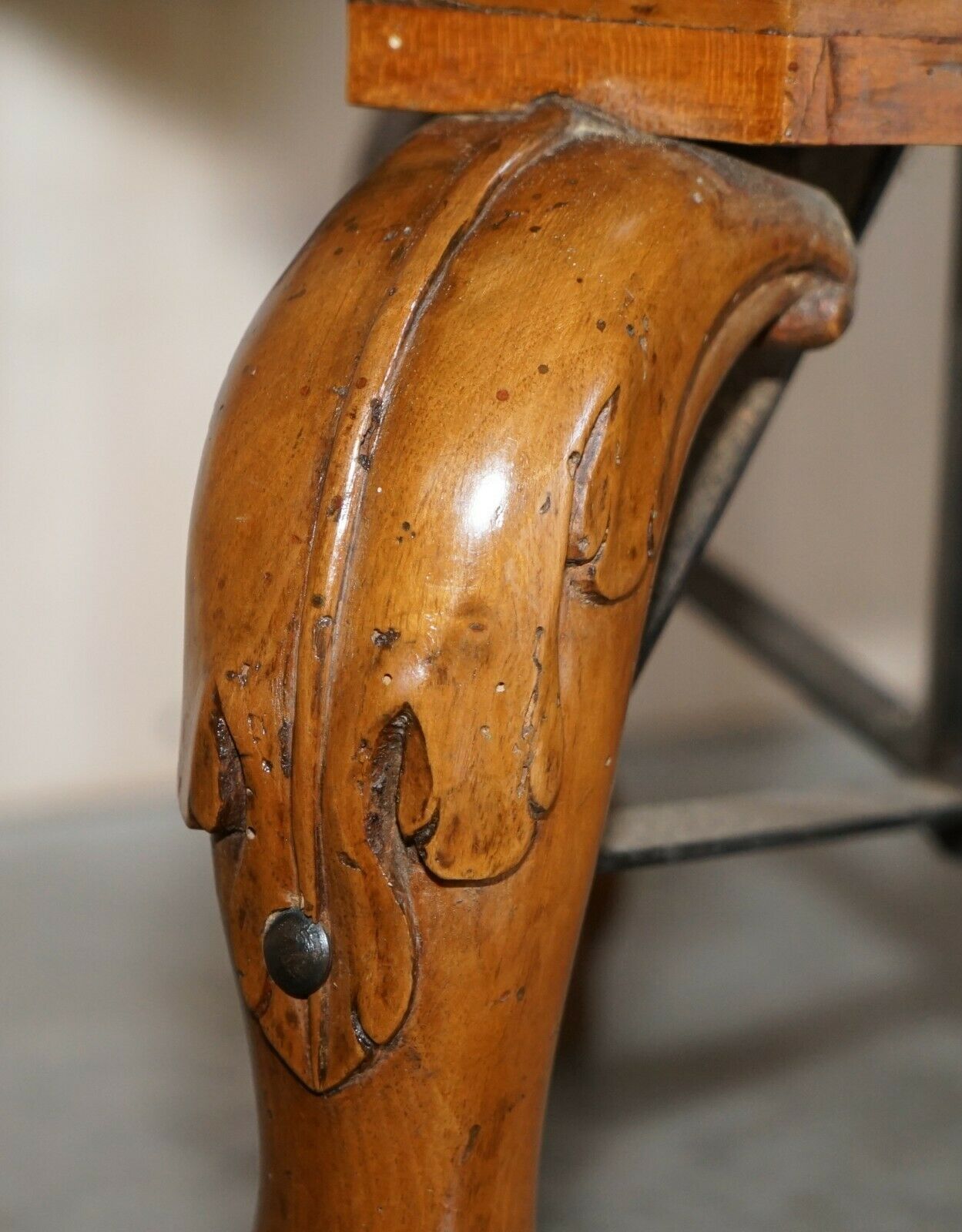 photo for sale Antique Dolphin Arm Venetian Grotto Swivel Brown Leather Chesterfield Armchair