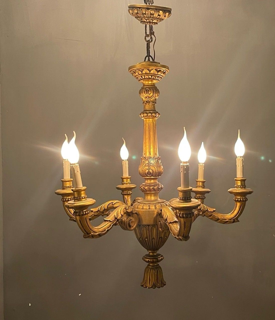 Italian Large Gold Gilded Wooden Chandelier photo buy
