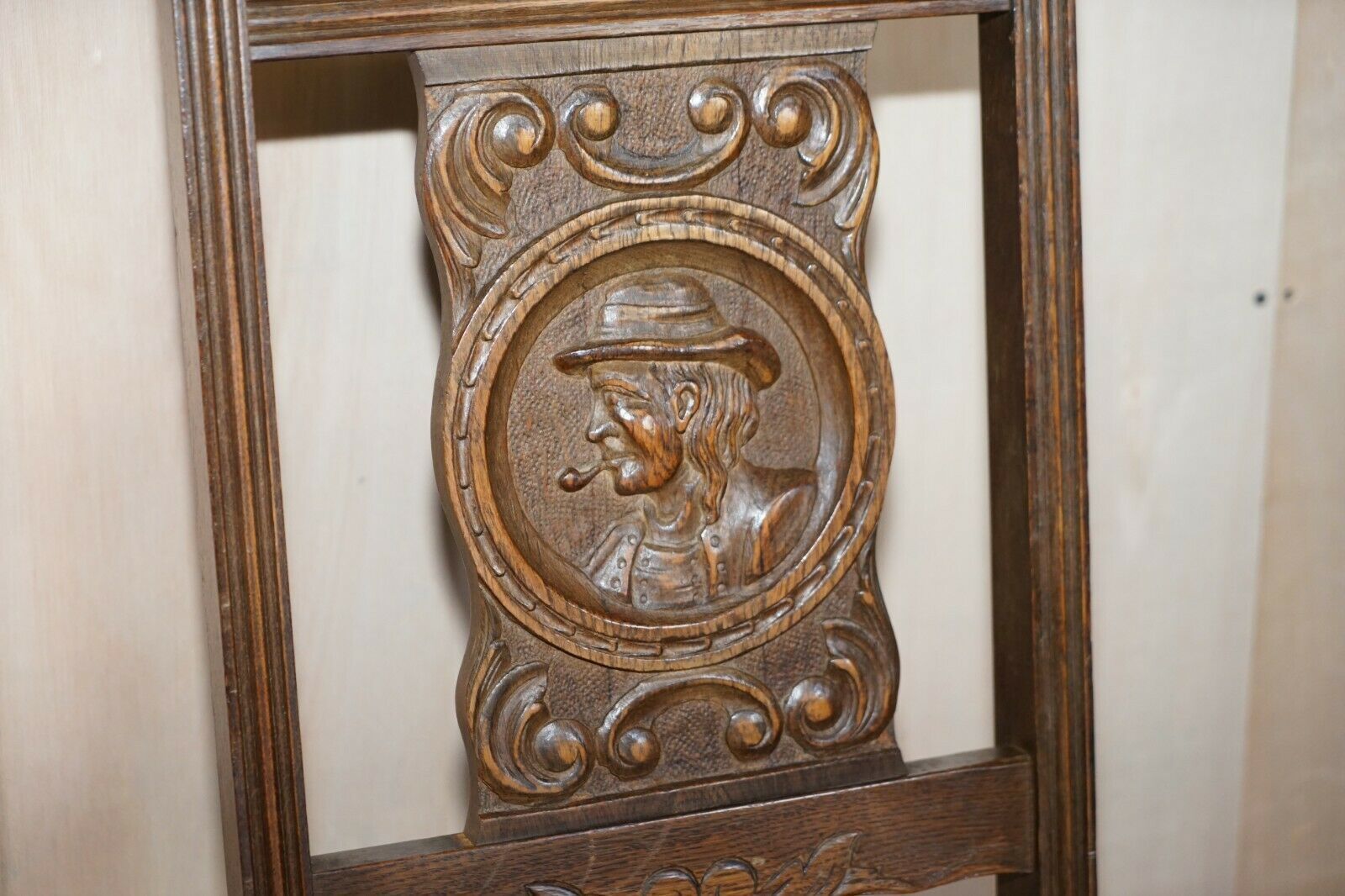 Stunning Pair Of Antique Circa 1920 Rush Seat Hand Carved Oak Brittany Chairs photo Furniture