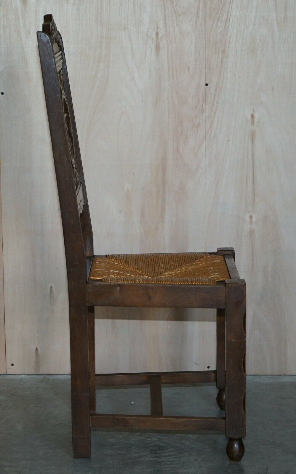 Stunning Pair Of Antique Circa 1920 Rush Seat Hand Carved Oak Brittany Chairs photo buy