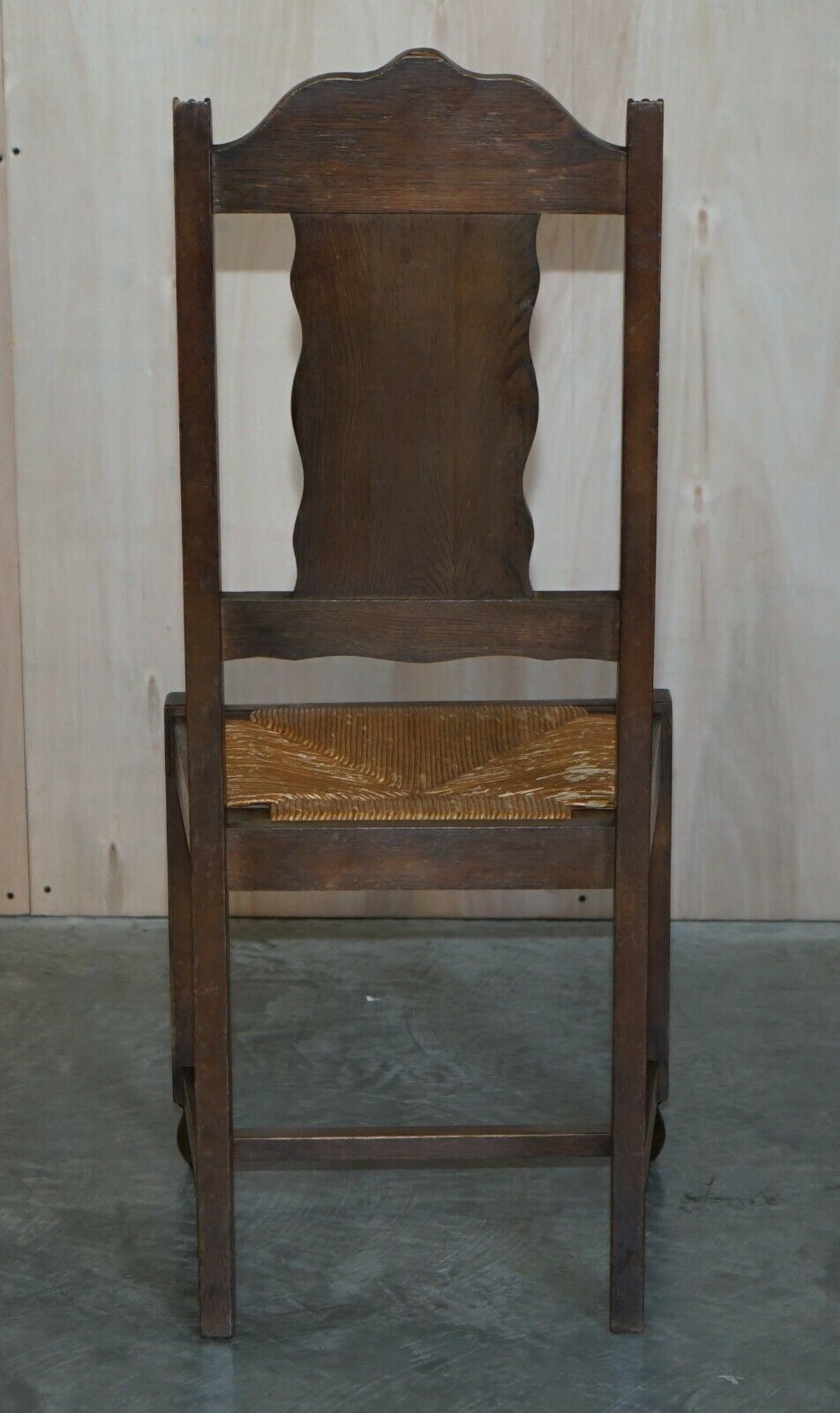 Stunning Pair Of Antique Circa 1920 Rush Seat Hand Carved Oak Brittany Chairs photo vintage